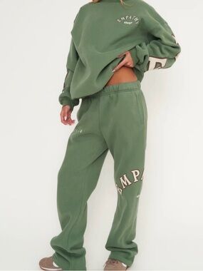 Mayfair Group Empathy Sweatpants Green Fleece S/M Wide Leg